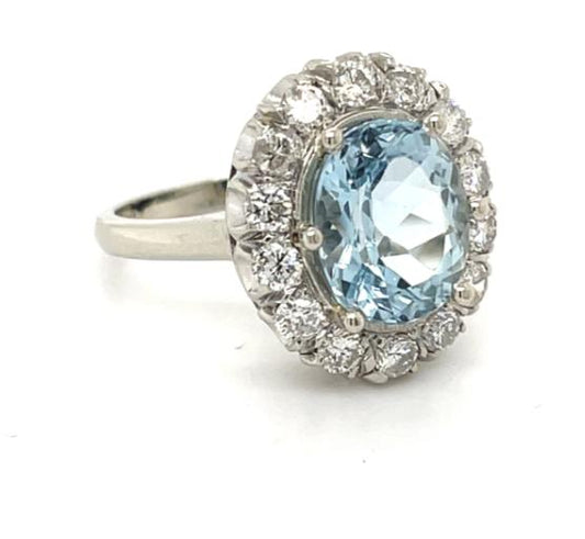 2.40ct Aquamarine 1.15ct Diamond 14KW Ring
