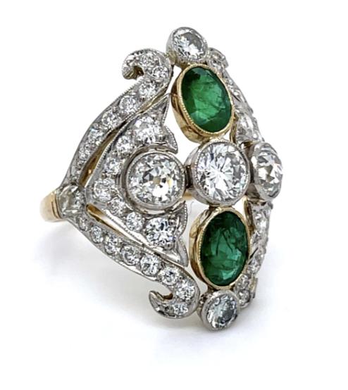 1.68cts 3 Diamond 18K + PT Ring 1.10ct Emerald 1.36ct SD