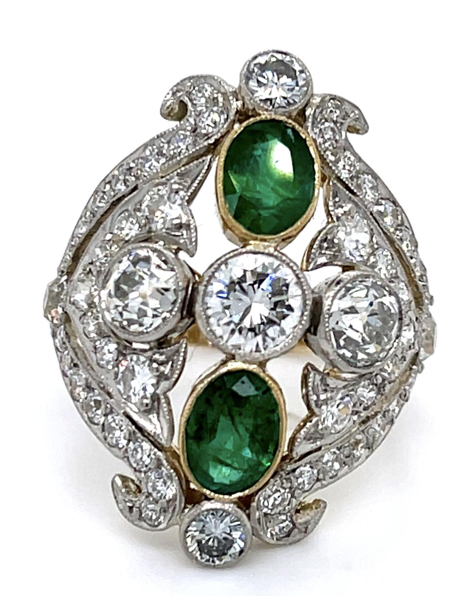 1.68cts 3 Diamond 18K + PT Ring 1.10ct Emerald 1.36ct SD