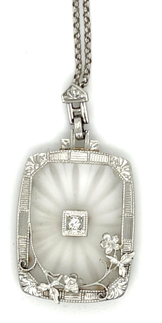 Original Art Deco .05ct 14K Pendant