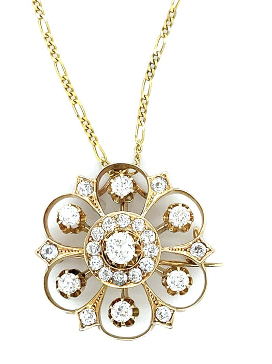 Original Victorian 1.70ct Diamond 14K Pendant Brooch