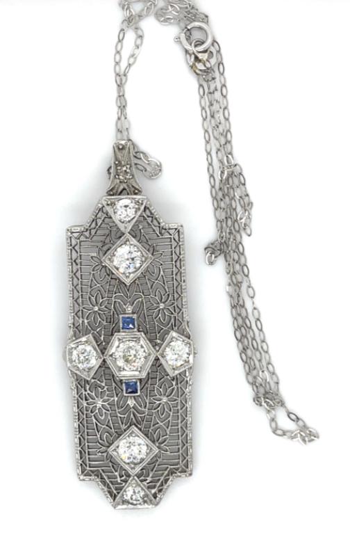 Original Art Deco 2ct Diamond 14K Pendant