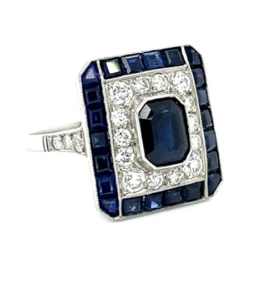 1.50ct Handmade Sapphire Platinum Ring 1ct Diamonds 3.30ct Side Sapphires