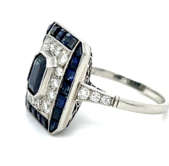 1.50ct Handmade Sapphire Platinum Ring 1ct Diamonds 3.30ct Side Sapphires