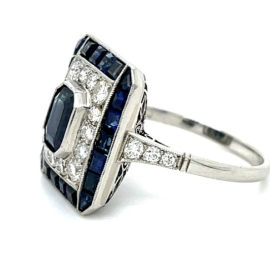 1.50ct Handmade Sapphire Platinum Ring 1ct Diamonds 3.30ct Side Sapphires