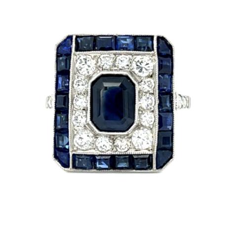 1.50ct Handmade Sapphire Platinum Ring 1ct Diamonds 3.30ct Side Sapphires