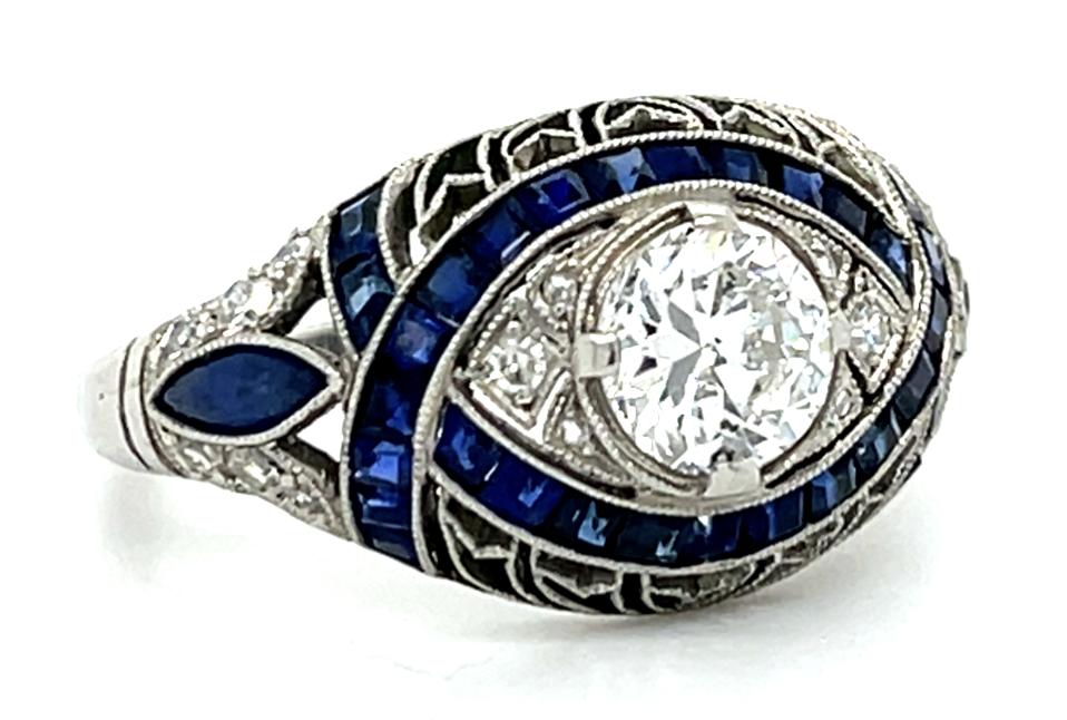 .80cts G-H SI 2cts Sapphires Platinum Handmade Ring