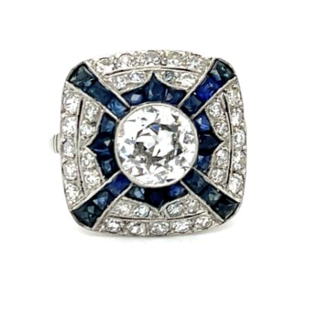 1.23ct SI3 F-G 1.70ct Sapphire Platinum Handmade Ring