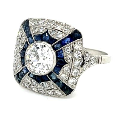 1.23ct SI3 F-G 1.70ct Sapphire Platinum Handmade Ring