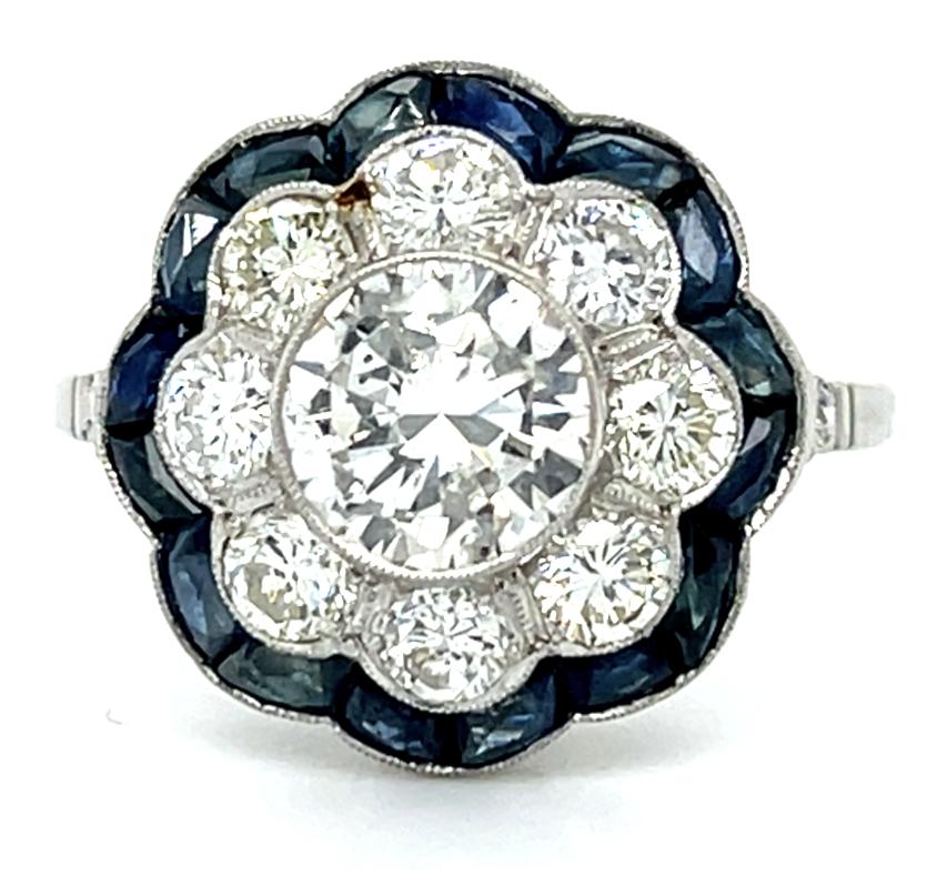 1.15ct SI2 H-I 1.40ct SD 1.30ct Sapphires Platinum Handmade Ring