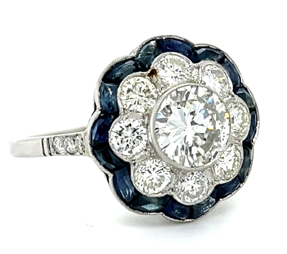 1.15ct SI2 H-I 1.40ct SD 1.30ct Sapphires Platinum Handmade Ring