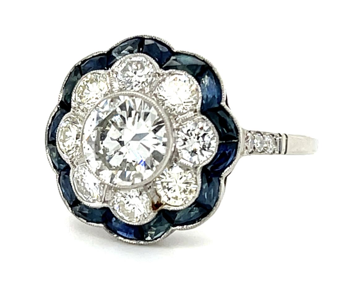 1.15ct SI2 H-I 1.40ct SD 1.30ct Sapphires Platinum Handmade Ring