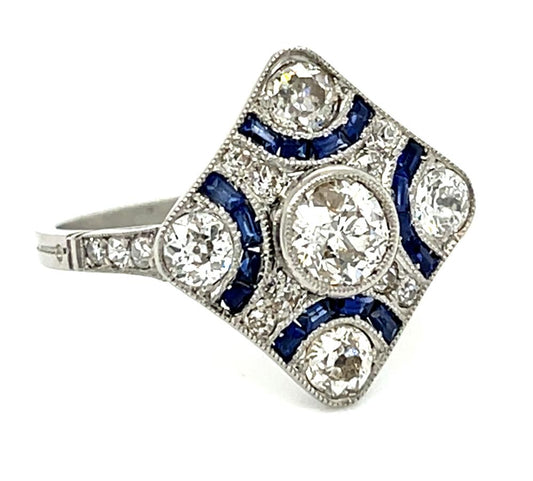 .55ct I H-I .80ct Sapphires 2.20ct SD Platinum Handmade Ring