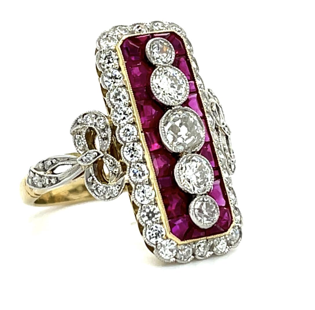 .85ct CD 2.50ct Ruby Platinum +18K Handmade Ring