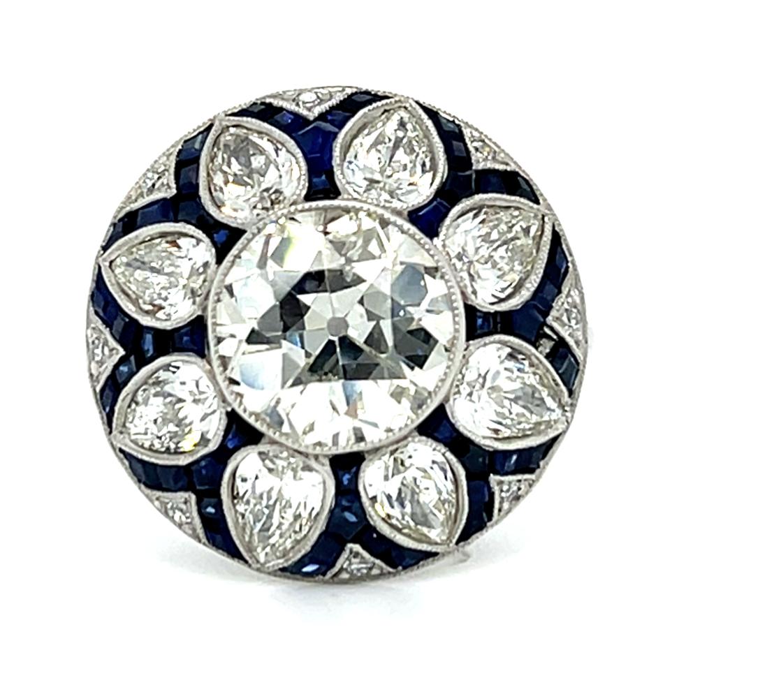 2.23ct SI2 H-I Diamond 1.70ct Sapphire Platinum Handmade Ring