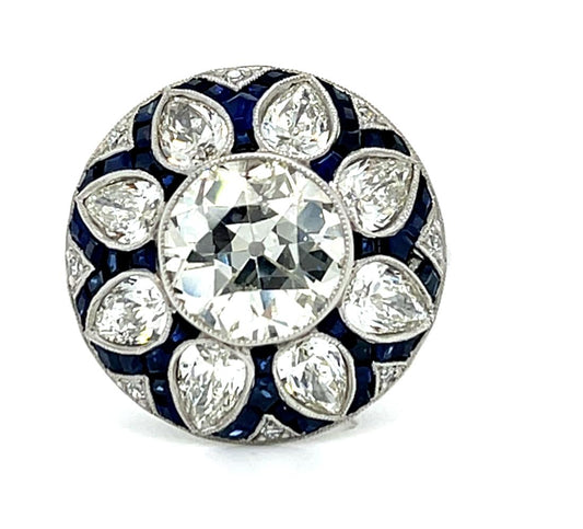 2.23ct SI2 H-I Diamond 1.70ct Sapphire Platinum Handmade Ring