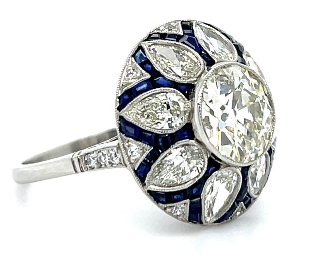 2.23ct SI2 H-I Diamond 1.70ct Sapphire Platinum Handmade Ring