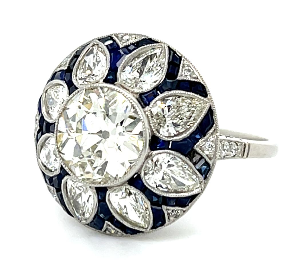 2.23ct SI2 H-I Diamond 1.70ct Sapphire Platinum Handmade Ring