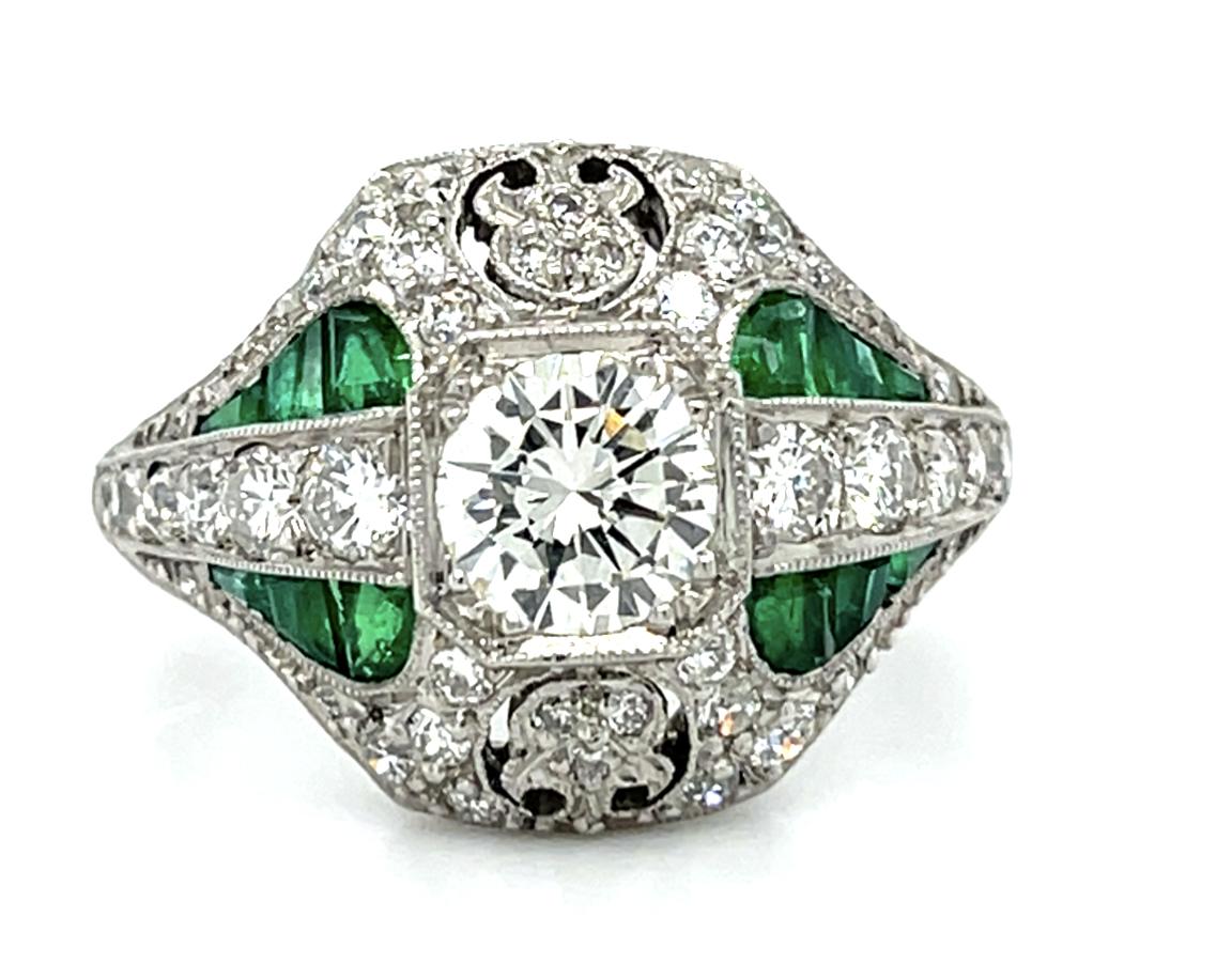 1.43ct Diamond 1.48ct Emerald Platinum Handmade Ring