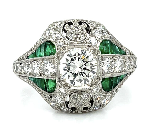 1.43ct Diamond 1.48ct Emerald Platinum Handmade Ring