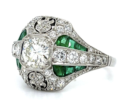 1.43ct Diamond 1.48ct Emerald Platinum Handmade Ring