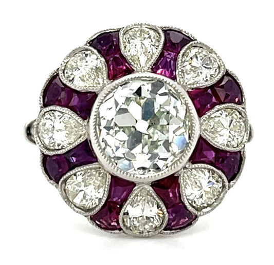 1.73ct VS H-I Diamond 1.80ct Ruby 2.20ct SD Platinum Handmade Ring