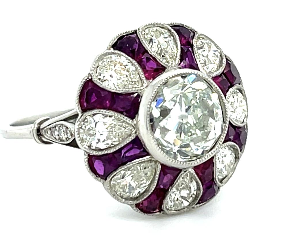 1.73ct VS H-I Diamond 1.80ct Ruby 2.20ct SD Platinum Handmade Ring