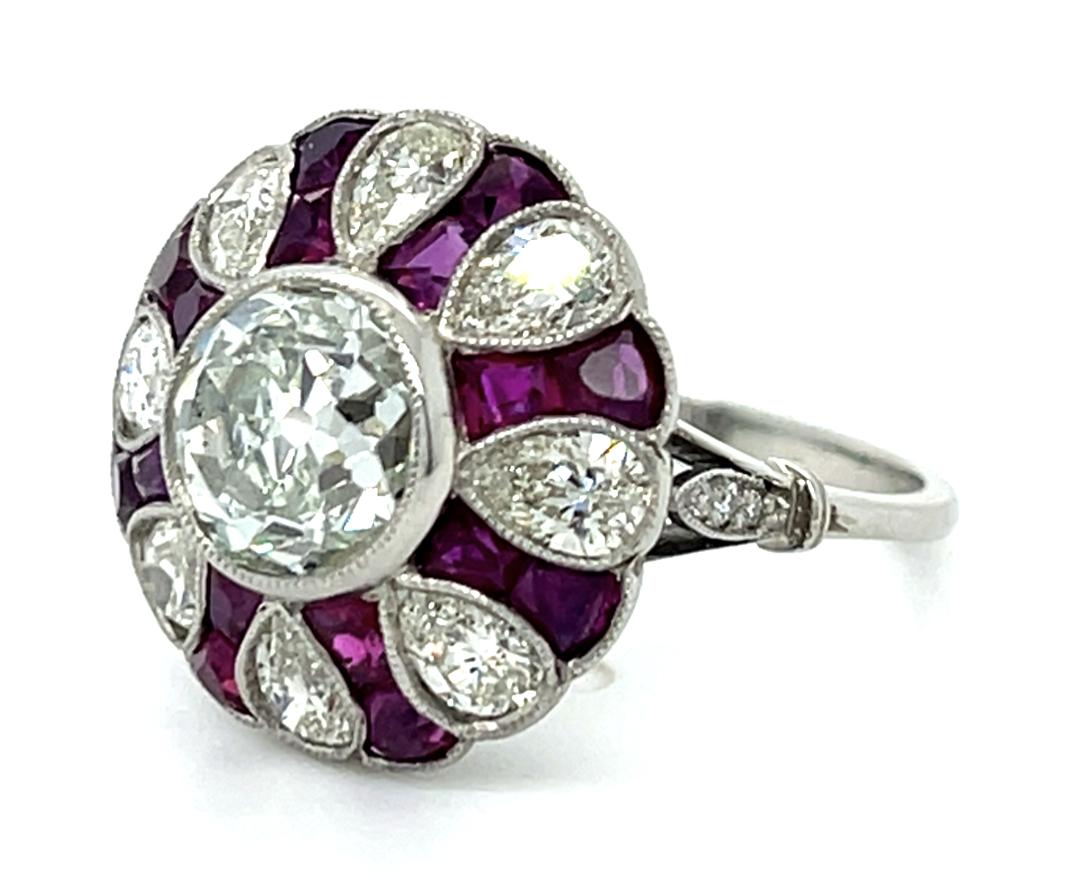 1.73ct VS H-I Diamond 1.80ct Ruby 2.20ct SD Platinum Handmade Ring