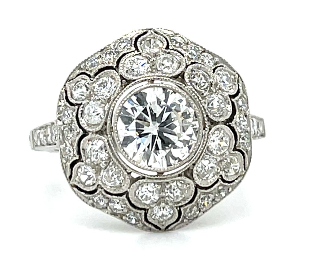 1.05ct SI F-G Diamond 1.50ct SD Platinum Handmade Ring