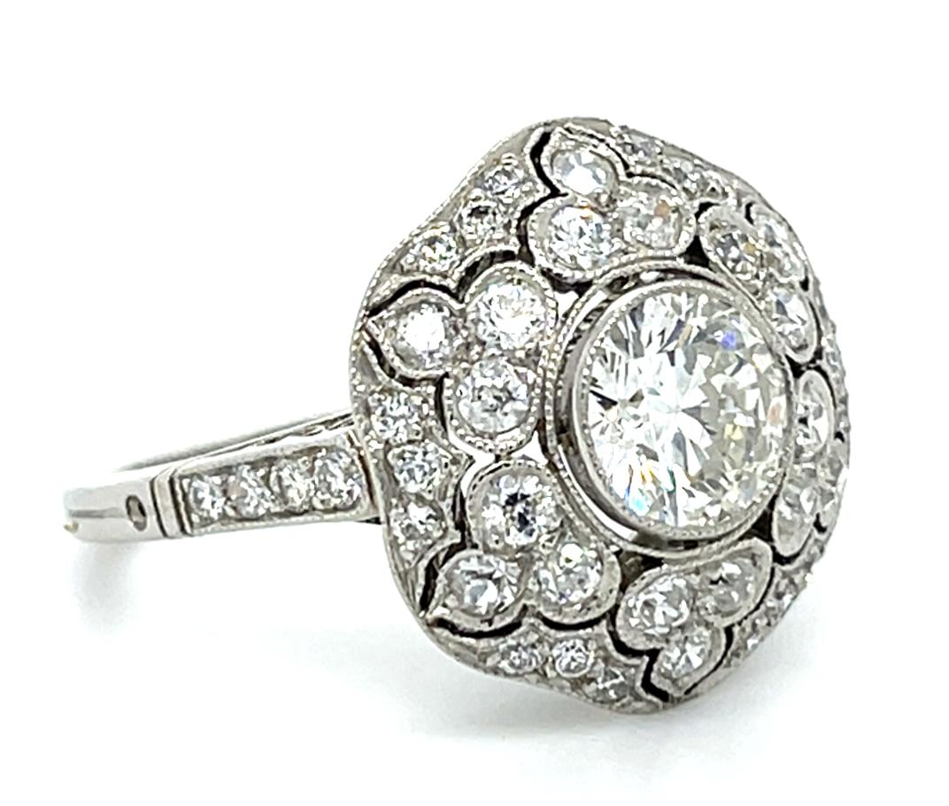 1.05ct SI F-G Diamond 1.50ct SD Platinum Handmade Ring