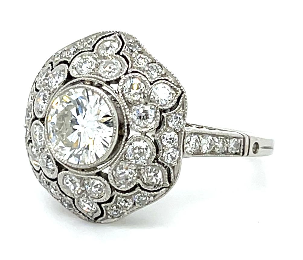 1.05ct SI F-G Diamond 1.50ct SD Platinum Handmade Ring