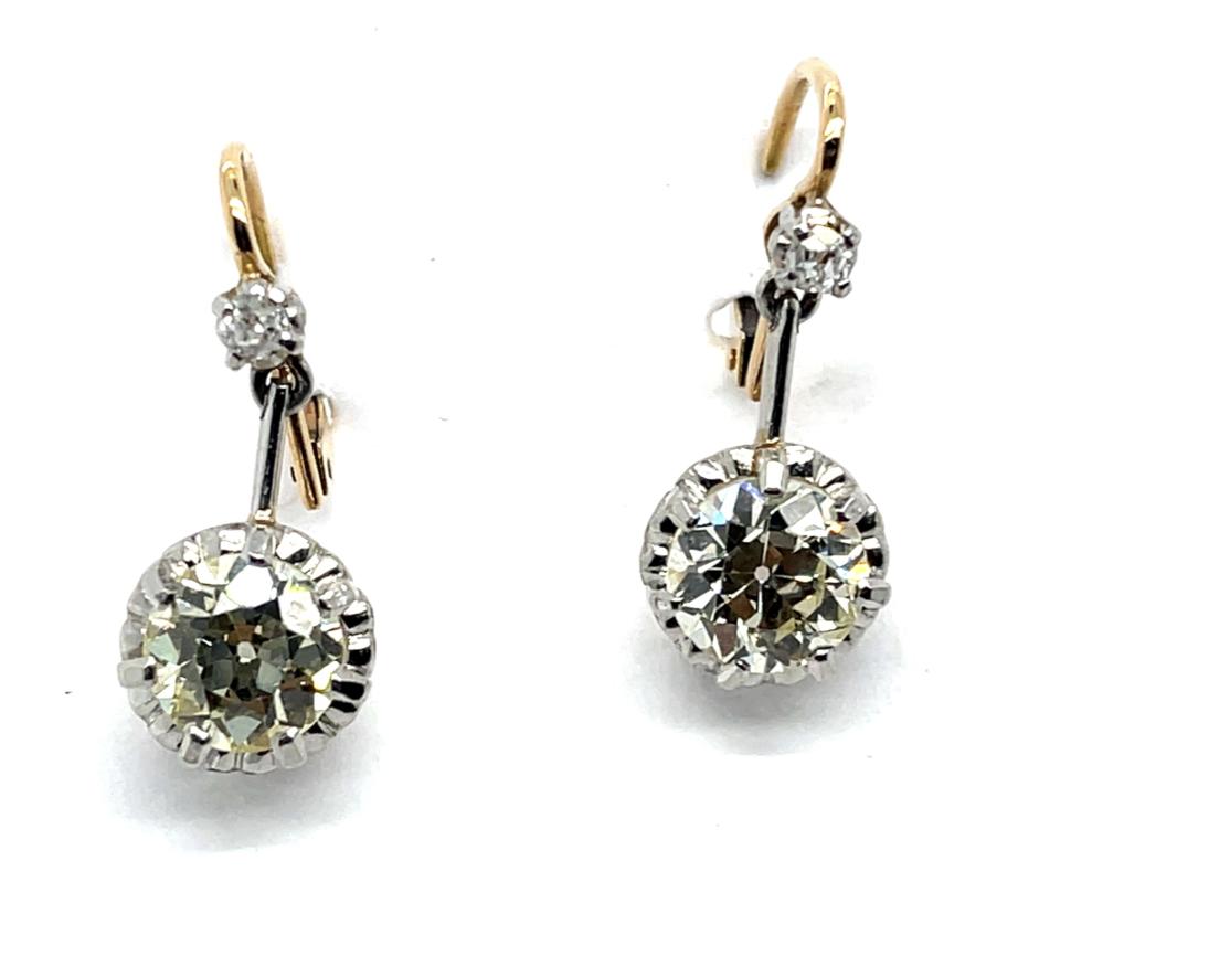 3.50ct European Cut Diamond PT+18K Earrings