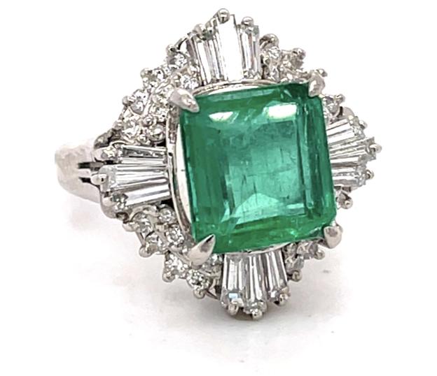 2.83ct Colombian Emerald (No Cert) 1.40ct Diamond Platinum Ring