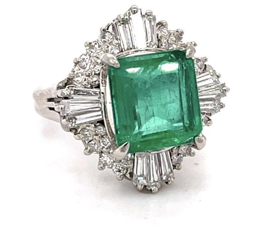 2.83ct Colombian Emerald (No Cert) 1.40ct Diamond Platinum Ring