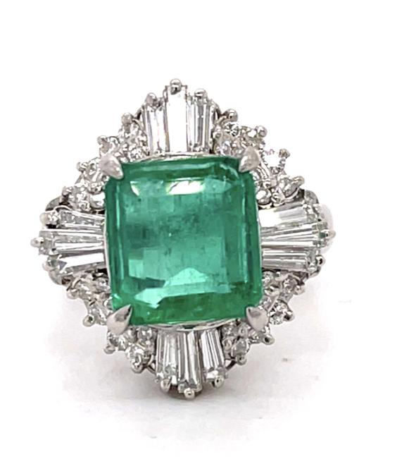 2.83ct Colombian Emerald (No Cert) 1.40ct Diamond Platinum Ring