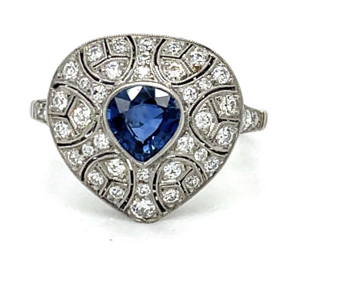 .82ct Sapphire 1.20ct Diamond Platinum Handmade Ring