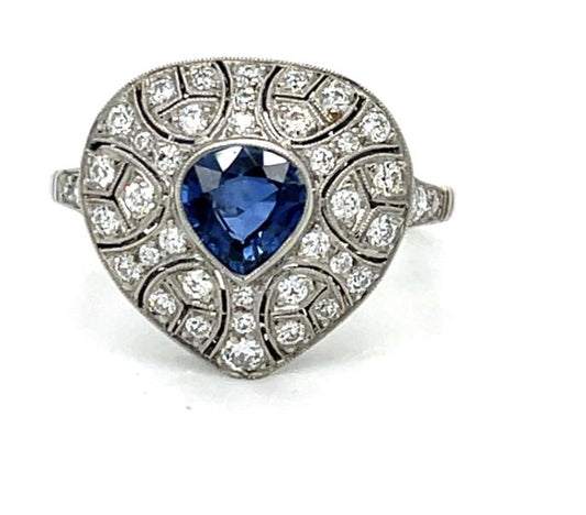 .82ct Sapphire 1.20ct Diamond Platinum Handmade Ring