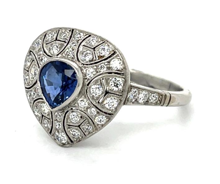 .82ct Sapphire 1.20ct Diamond Platinum Handmade Ring