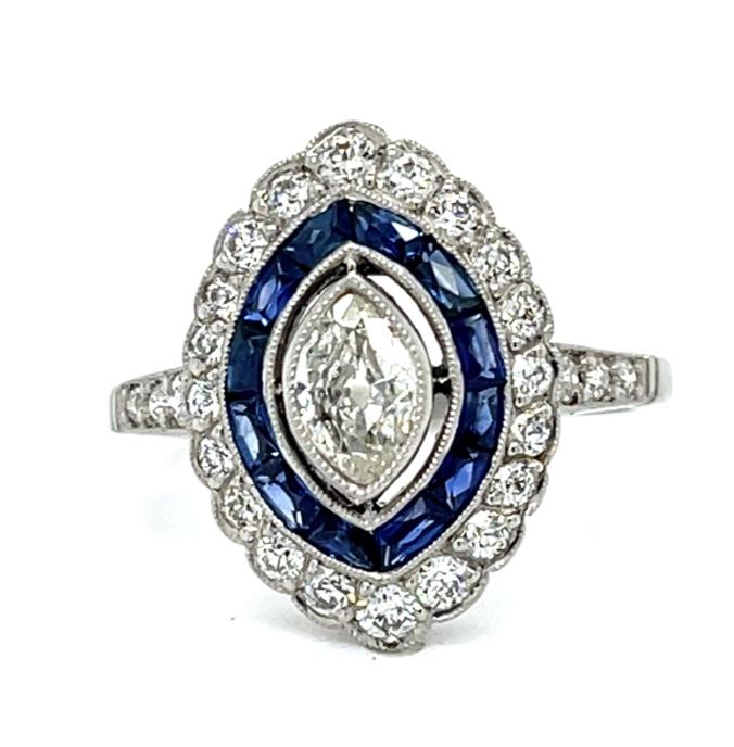 .39ct SI I-J Diamond .96ct Sapphire Platinum Handmade Ring