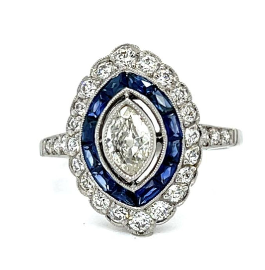 .39ct SI I-J Diamond .96ct Sapphire Platinum Handmade Ring