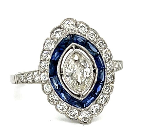 .39ct SI I-J Diamond .96ct Sapphire Platinum Handmade Ring