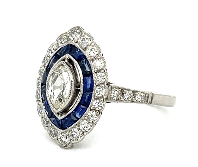 .39ct SI I-J Diamond .96ct Sapphire Platinum Handmade Ring