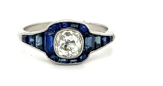 .72ct Diamond 2ct Sapphire Platinum Handmade Ring