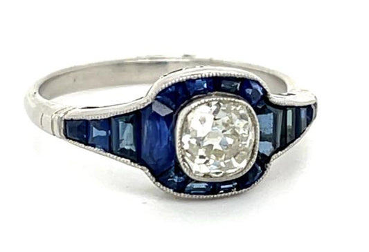 .72ct Diamond 2ct Sapphire Platinum Handmade Ring