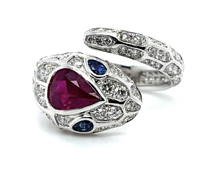 1.07ct Ruby 1.52ct Diamond Platinum Snake Ring