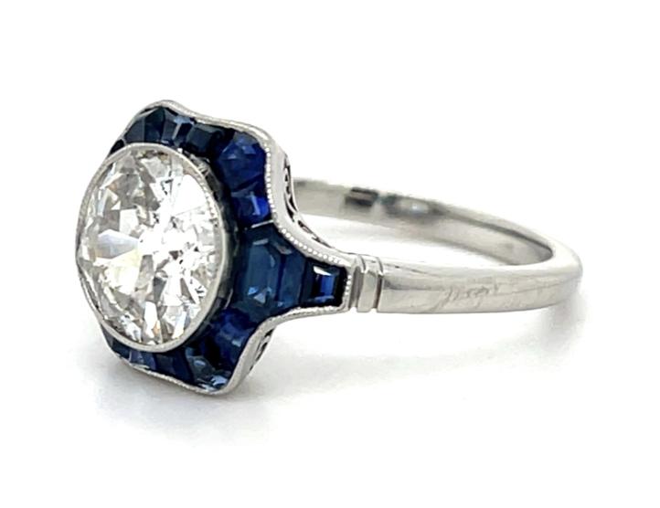 1.76ct Exact Diamond Weight 2.25ct Sapphire Platinum Handmade Ring