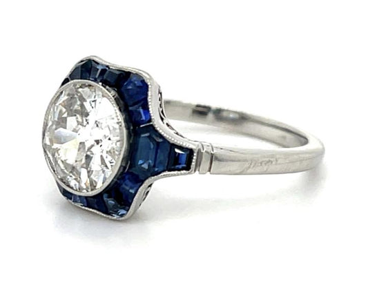 1.76ct Exact Diamond Weight 2.25ct Sapphire Platinum Handmade Ring