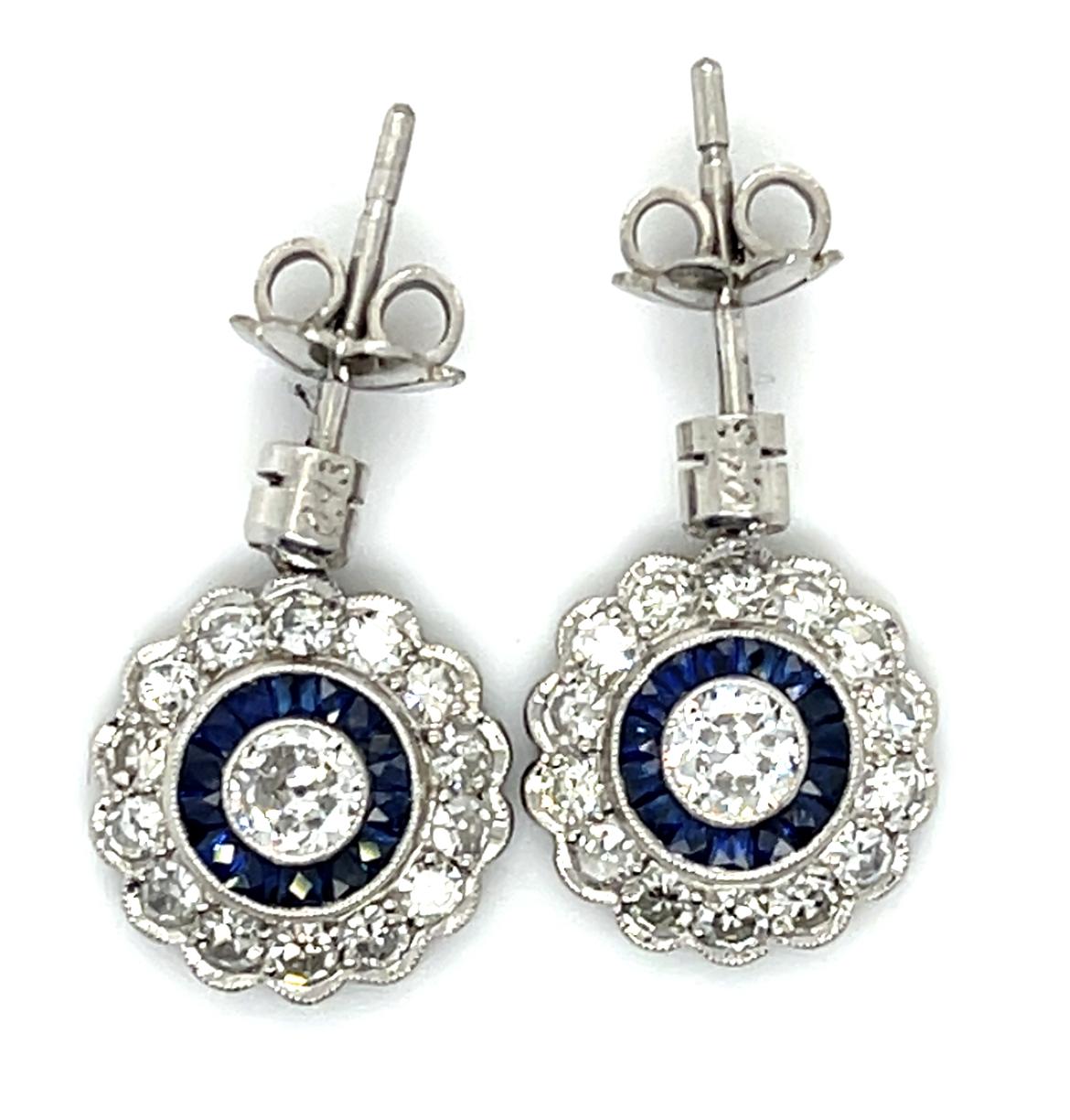 .42ct Diamond .98ct Sapphire Platinum Earrings