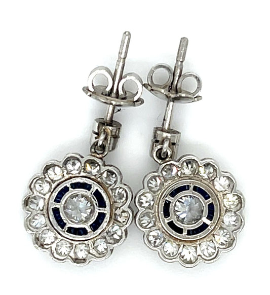 .42ct Diamond .98ct Sapphire Platinum Earrings