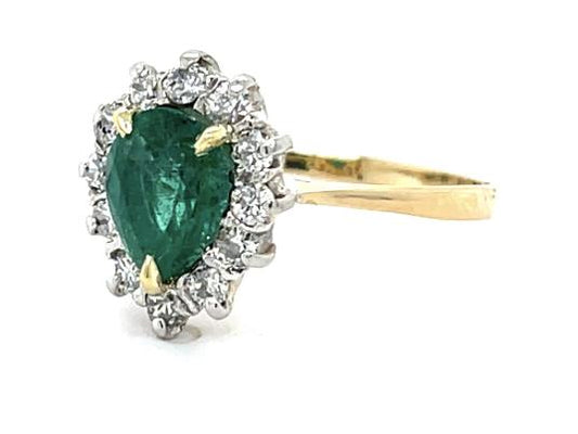 1.02ct Emerald Exact Weight .38ct Side Diamond 18K 2 Tone Ring